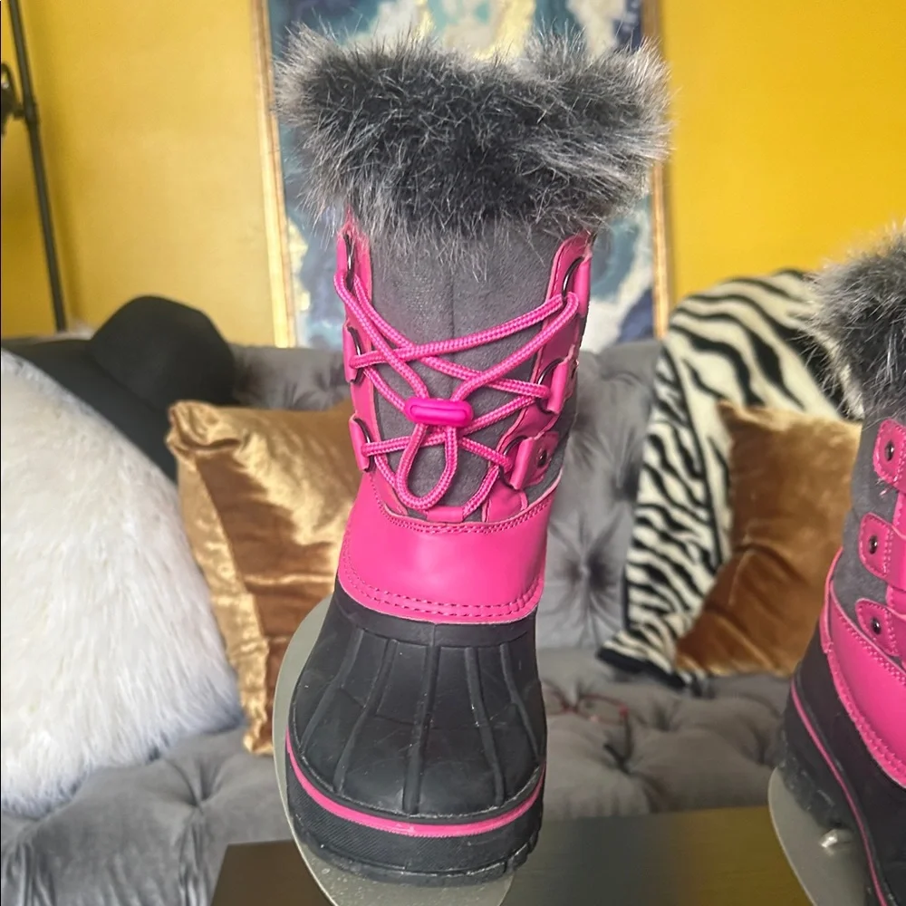 Pink and Gray Winter Boots with Faux Fur